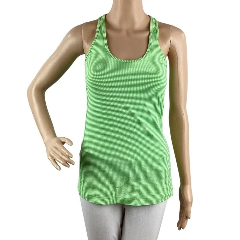Lululemon Cool Racerback Tank Top Gingham Frond Green Size 2